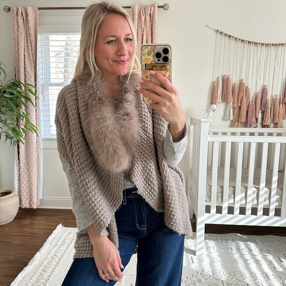 Linda Richards New York Genuine Raccoon Fur Knit Shrug Wrap - Picture 3 of 7